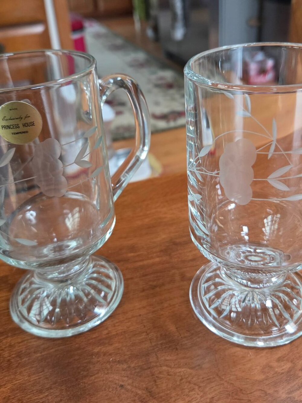 princess house etched floral footed mugs set of two